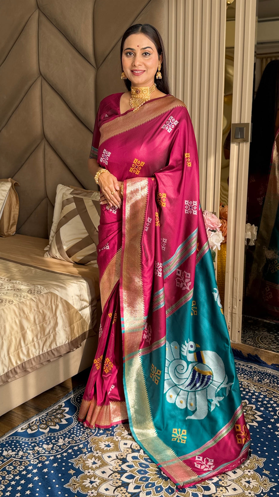 Dark Pink Soft Silk Ikkat Zari Patola Soft Silk Saree