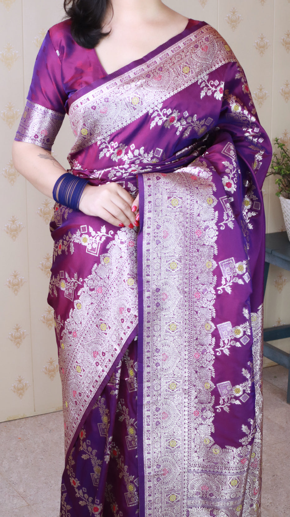 Purple Soft Silk Banarasi Jaal Meenakari Zari Banarasi Saree