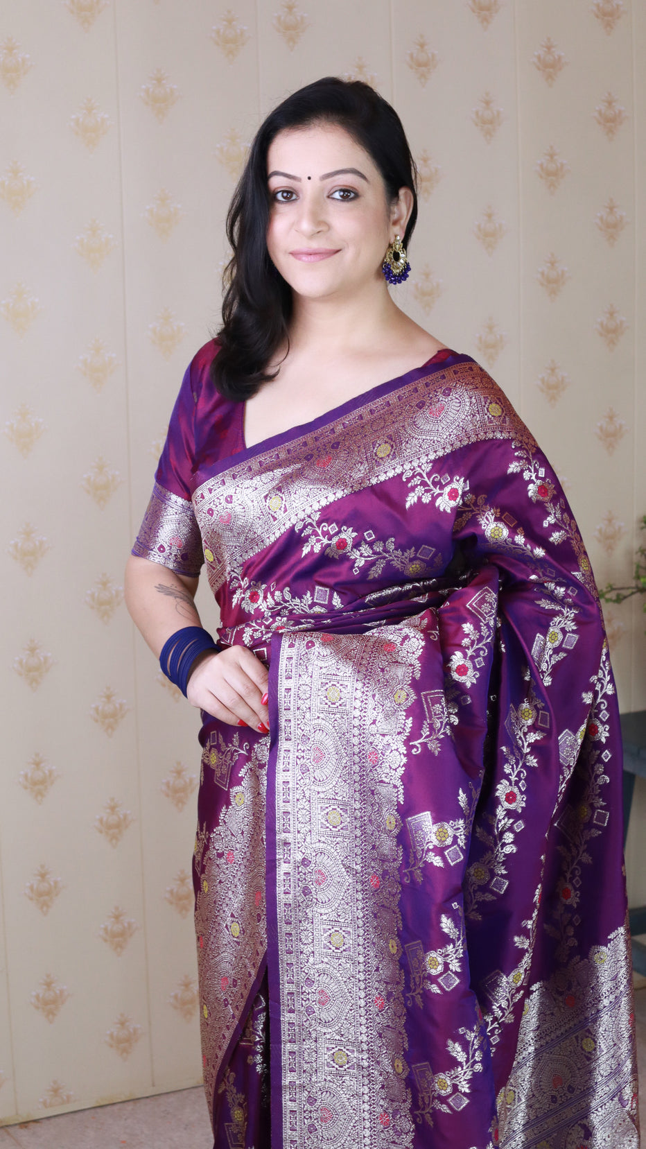 Purple Soft Silk Banarasi Jaal Meenakari Zari Banarasi Saree