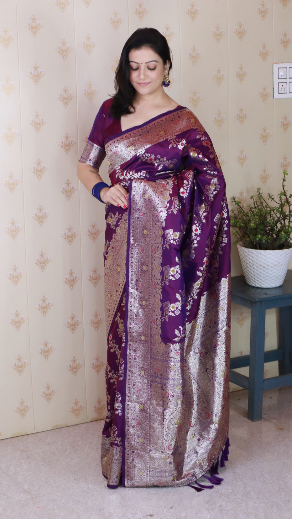 Purple Soft Silk Banarasi Jaal Meenakari Zari Banarasi Saree