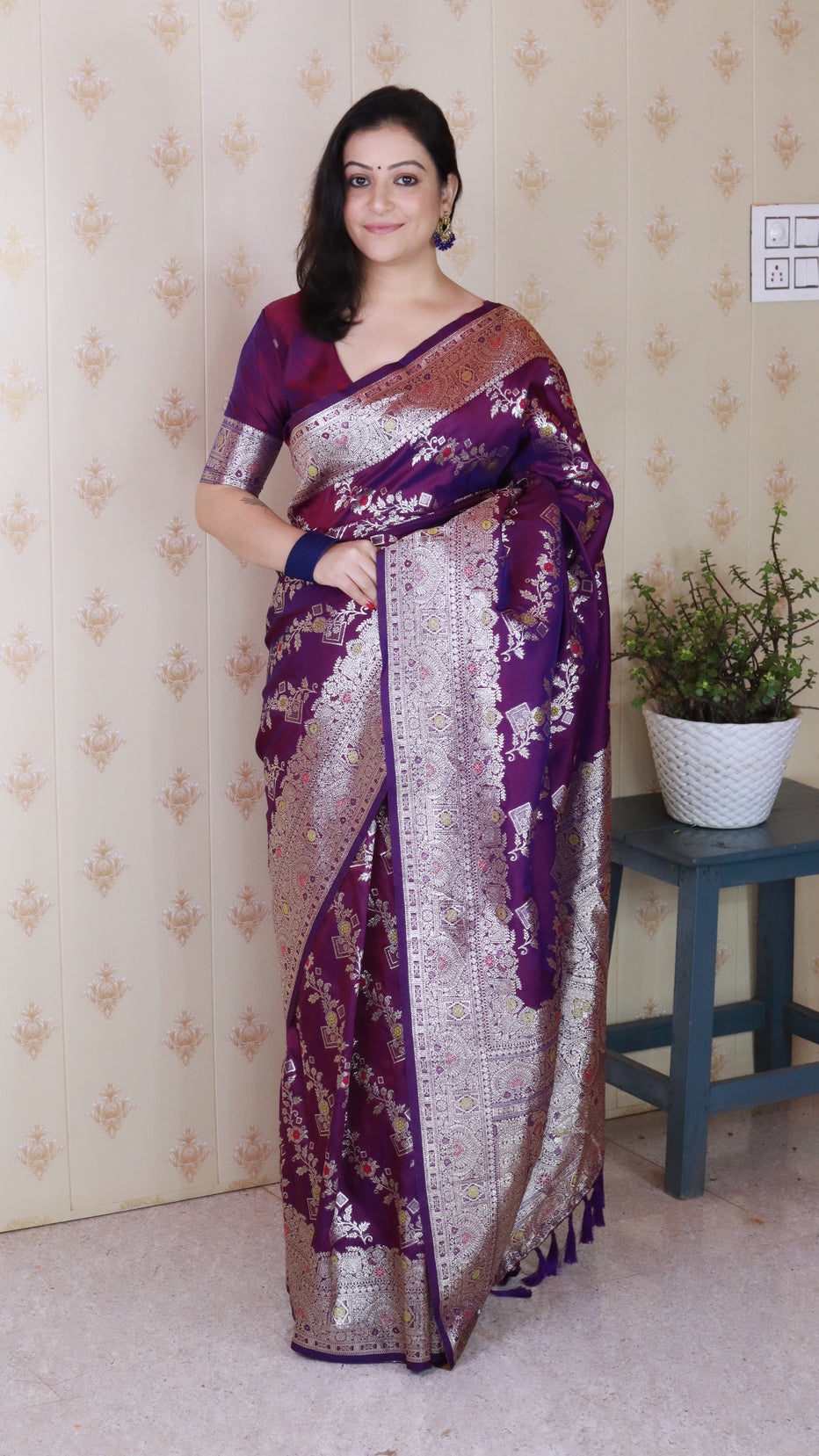 Purple Soft Silk Banarasi Jaal Meenakari Zari Banarasi Saree