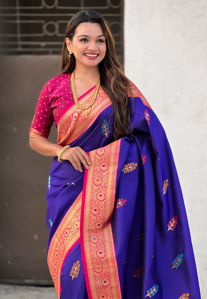 Violet Soft Silk with Flower Butta Meenakari Zari Woven Saree Banarasi Saree Anant Tex Exports Pvt.Ltd..