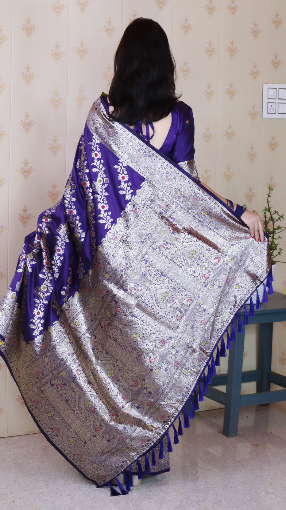 Violet Soft Silk Banarasi Jaal Meenakari Zari Banarasi Saree
