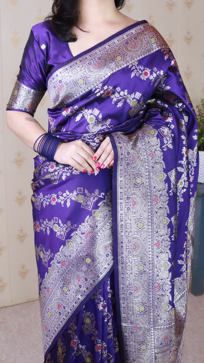 Violet Soft Silk Banarasi Jaal Meenakari Zari Banarasi Saree Banarasi Saree Anant Tex Exports Pvt.Ltd..