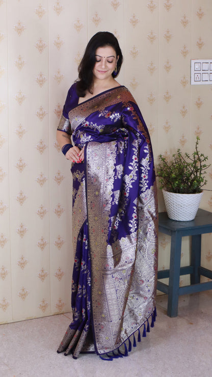 Violet Soft Silk Banarasi Jaal Meenakari Zari Banarasi Saree Banarasi Saree Anant Tex Exports Pvt.Ltd..