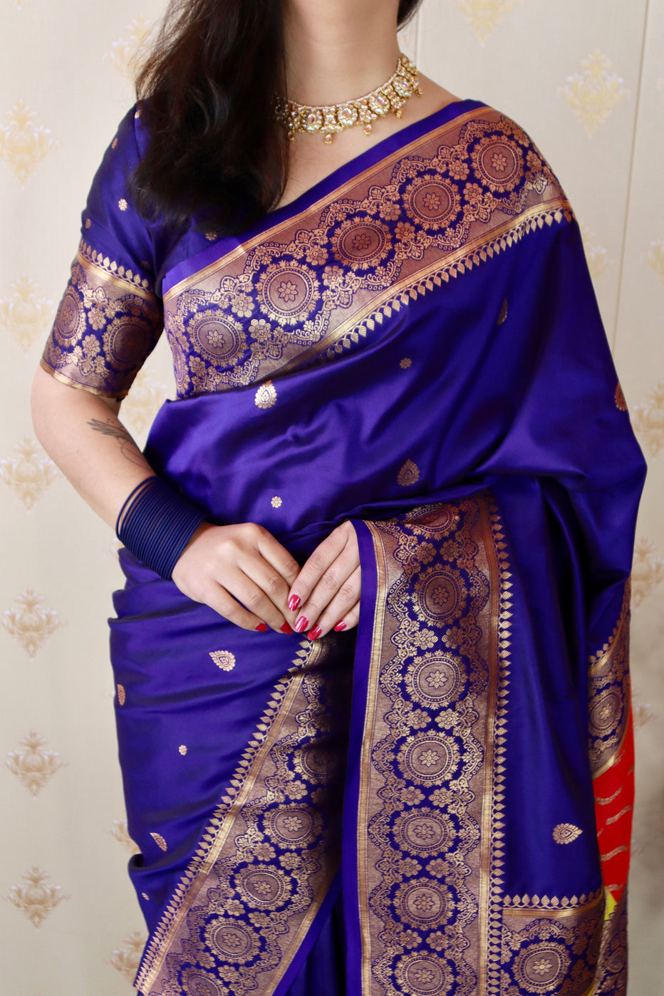 Violet Soft Silk Banarasi Multicolor Pallu Zari Woven Saree