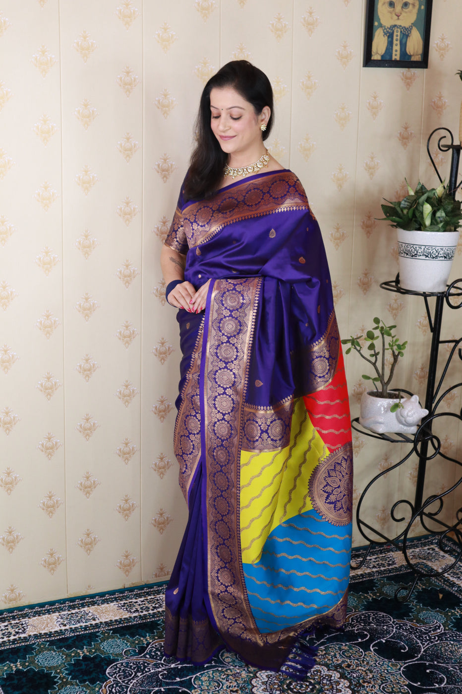 Violet Soft Silk Banarasi Multicolor Pallu Zari Woven Saree
