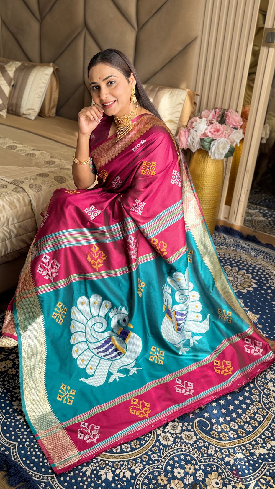 Dark Pink Soft Silk Ikkat Zari Patola Soft Silk Saree