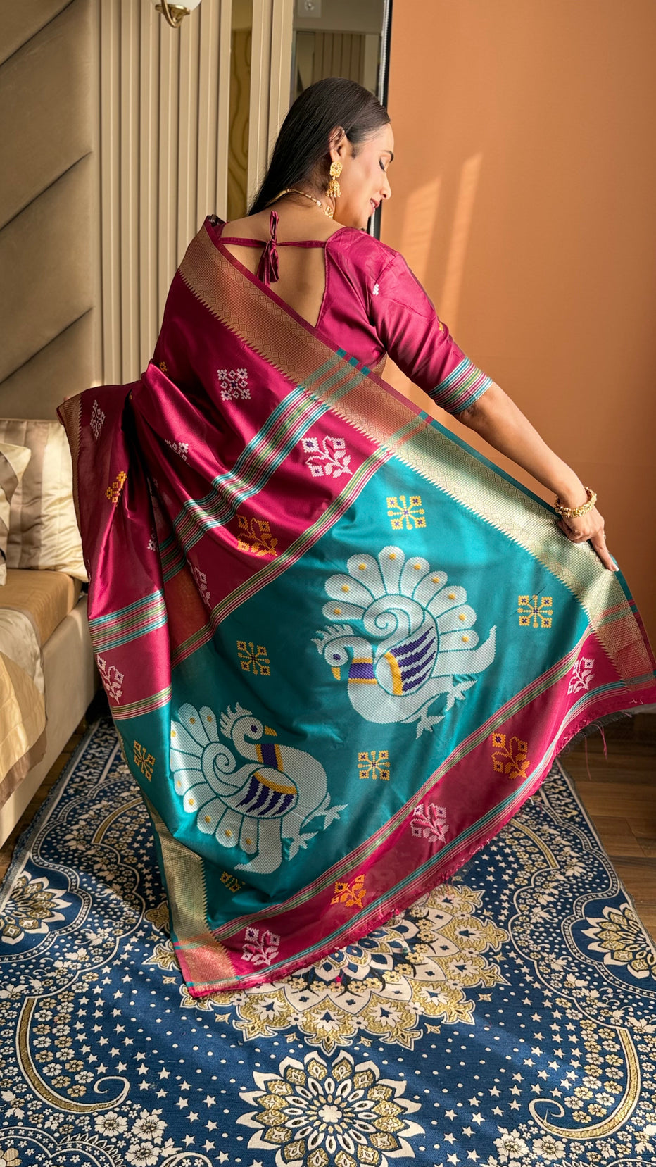 Dark Pink Soft Silk Ikkat Zari Patola Soft Silk Saree