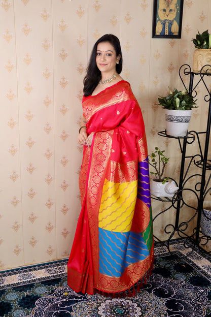 Pink Soft Silk Banarasi Multicolor Pallu Zari Woven Saree