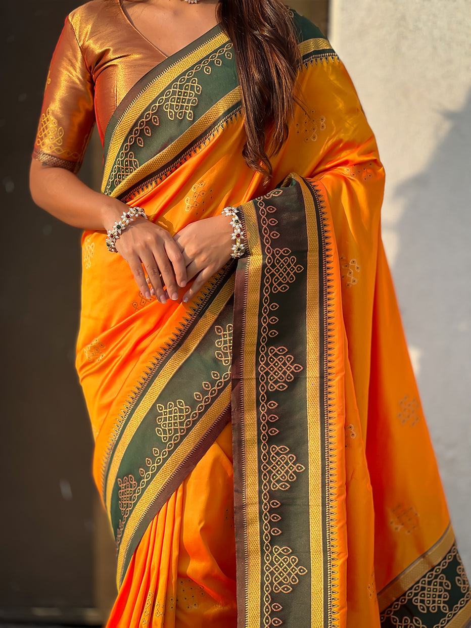 Orange Soft Silk Traditional Zari Contrast Soft Silk Saree