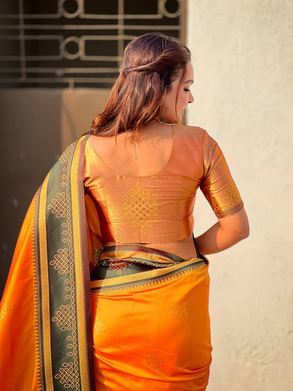 Orange Soft Silk Traditional Zari Contrast Soft Silk Saree Banarasi Saree Anant Tex Exports Pvt.Ltd..