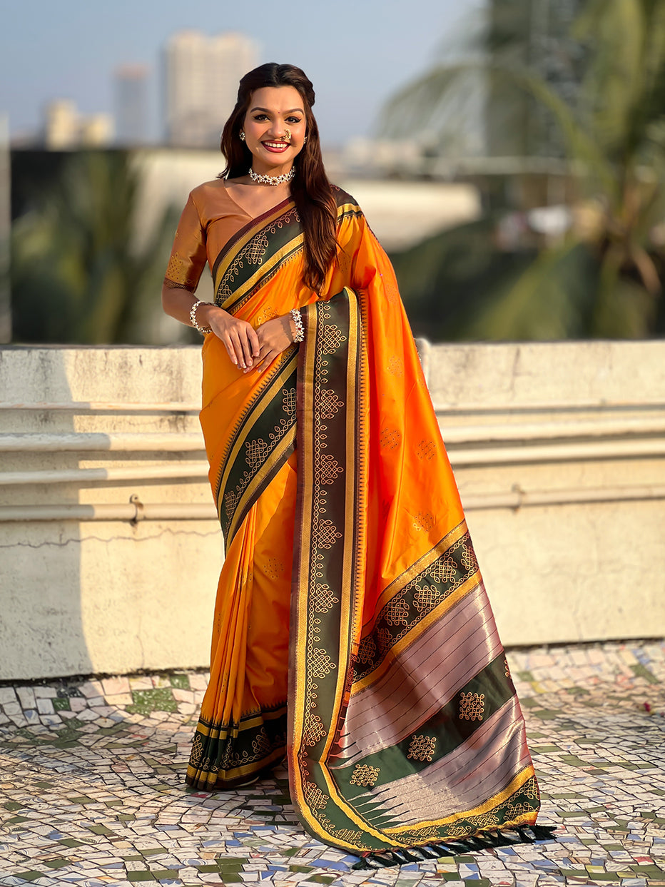 Orange Soft Silk Traditional Zari Contrast Soft Silk Saree Banarasi Saree Anant Tex Exports Pvt.Ltd..
