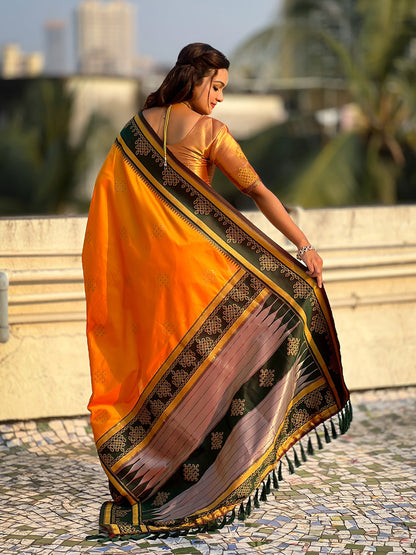 Orange Soft Silk Traditional Zari Contrast Soft Silk Saree Banarasi Saree Anant Tex Exports Pvt.Ltd..