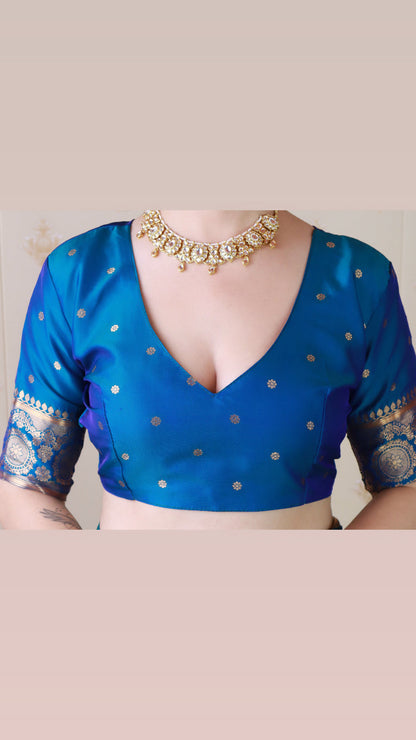 Blue Soft Silk Banarasi Multicolor Pallu Zari Woven Saree