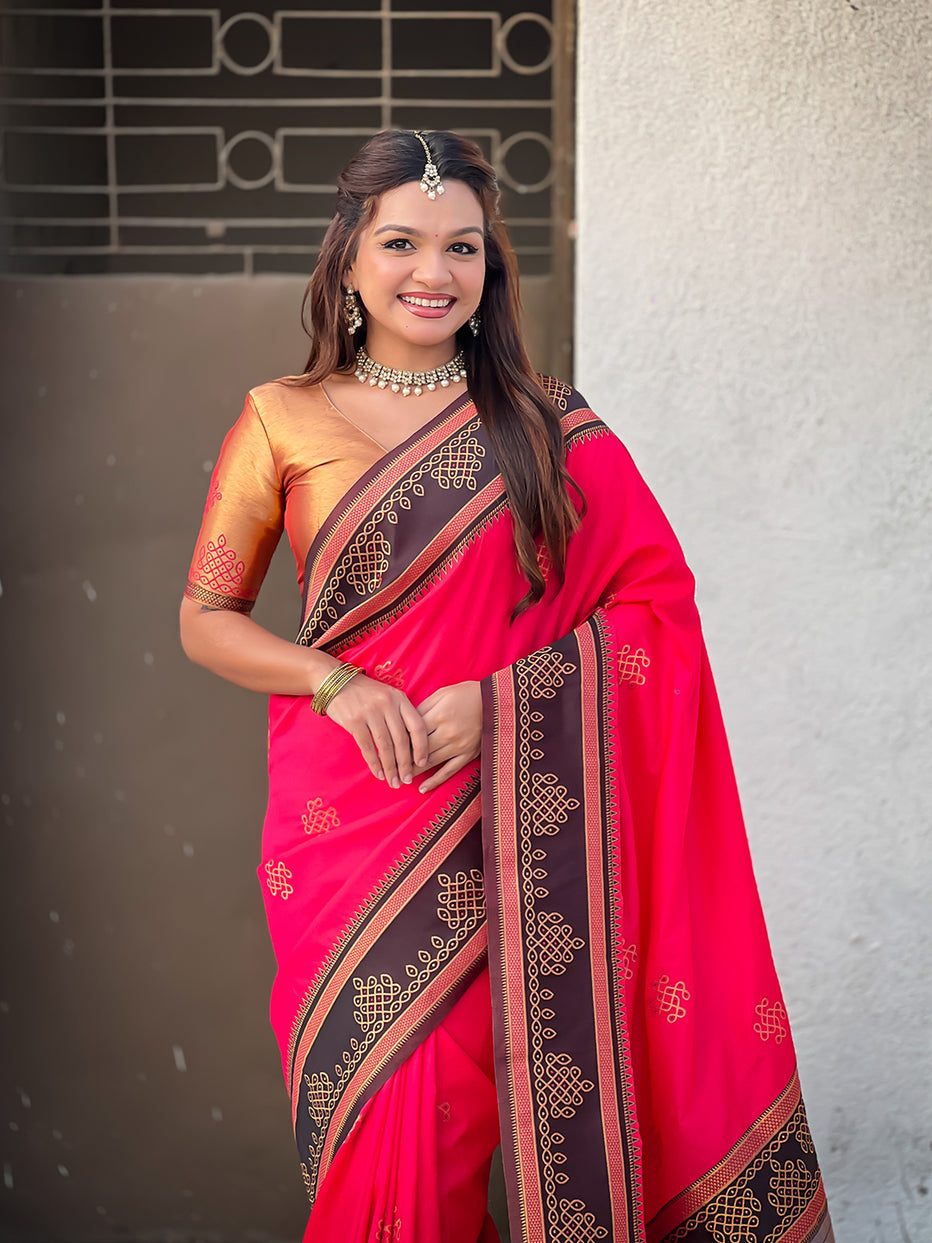 Pink Soft Silk Traditional Zari Contrast Soft Silk Saree