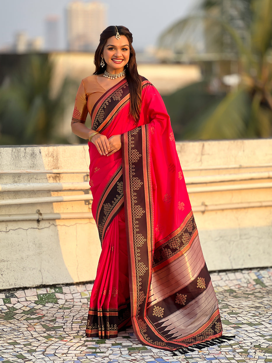 Pink Soft Silk Traditional Zari Contrast Soft Silk Saree Banarasi Saree Anant Tex Exports Pvt.Ltd..