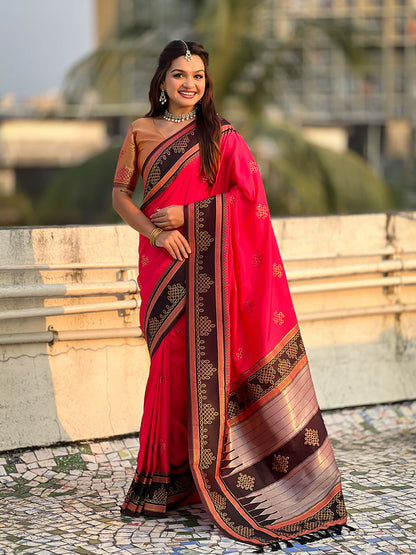 Pink Soft Silk Traditional Zari Contrast Soft Silk Saree Banarasi Saree Anant Tex Exports Pvt.Ltd..