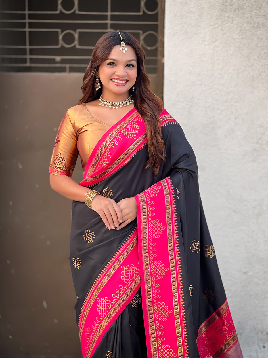 Black Soft Silk Traditional Zari Contrast Soft Silk Saree Banarasi Saree Anant Tex Exports Pvt.Ltd..