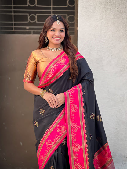 Black Soft Silk Traditional Zari Contrast Soft Silk Saree Banarasi Saree Anant Tex Exports Pvt.Ltd..