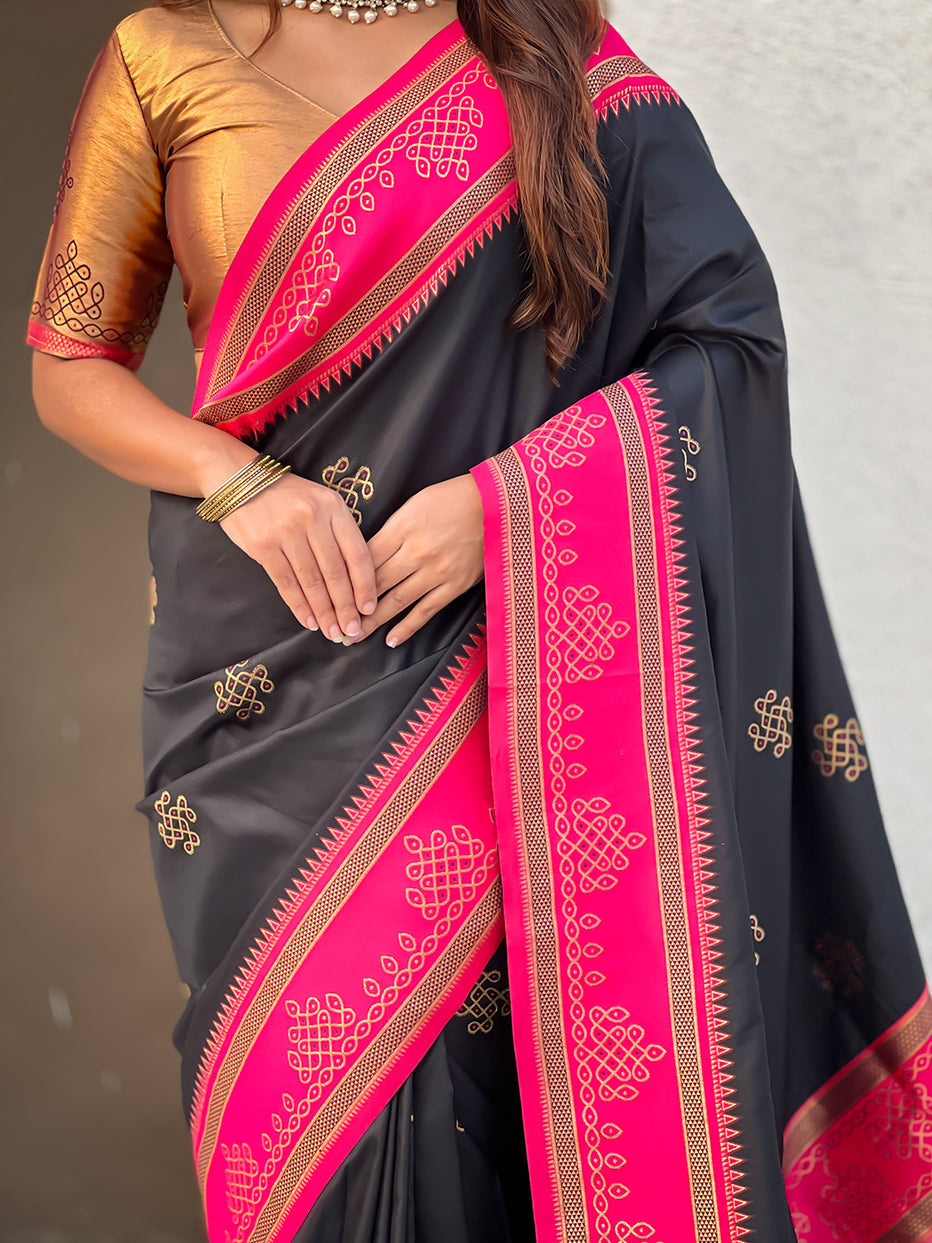 Black Soft Silk Traditional Zari Contrast Soft Silk Saree Banarasi Saree Anant Tex Exports Pvt.Ltd..