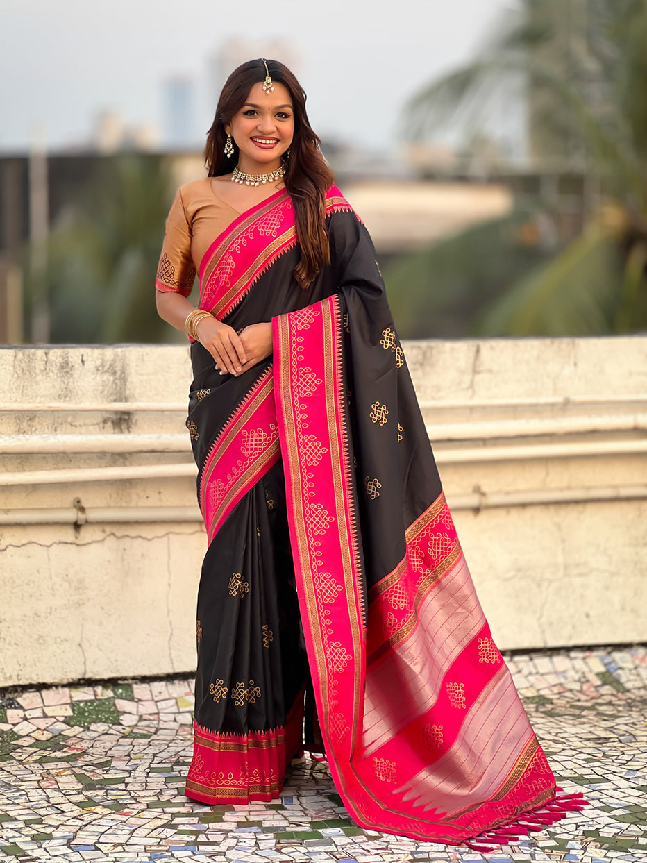 Black Soft Silk Traditional Zari Contrast Soft Silk Saree Banarasi Saree Anant Tex Exports Pvt.Ltd..