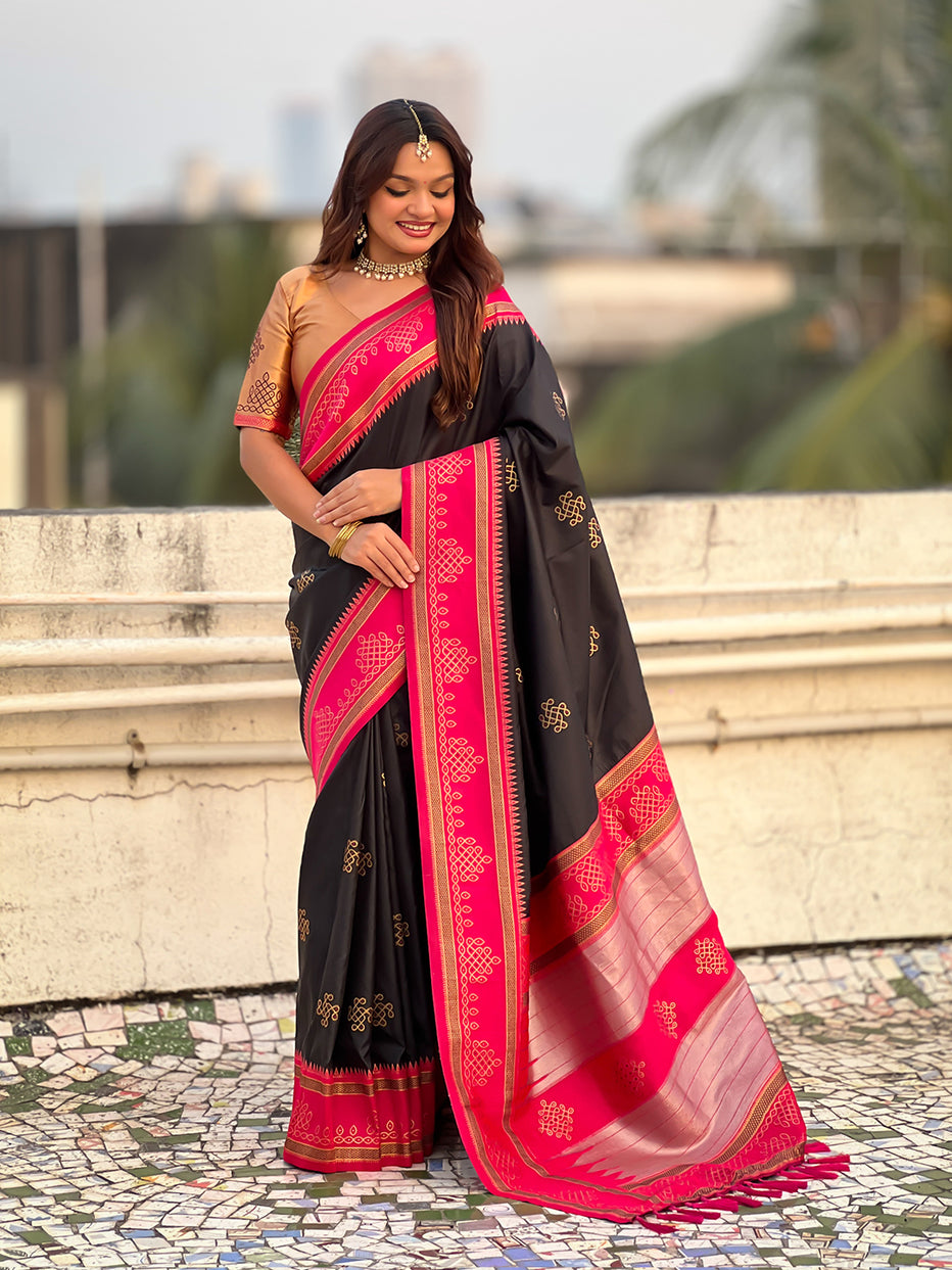 Black Soft Silk Traditional Zari Contrast Soft Silk Saree Banarasi Saree Anant Tex Exports Pvt.Ltd..
