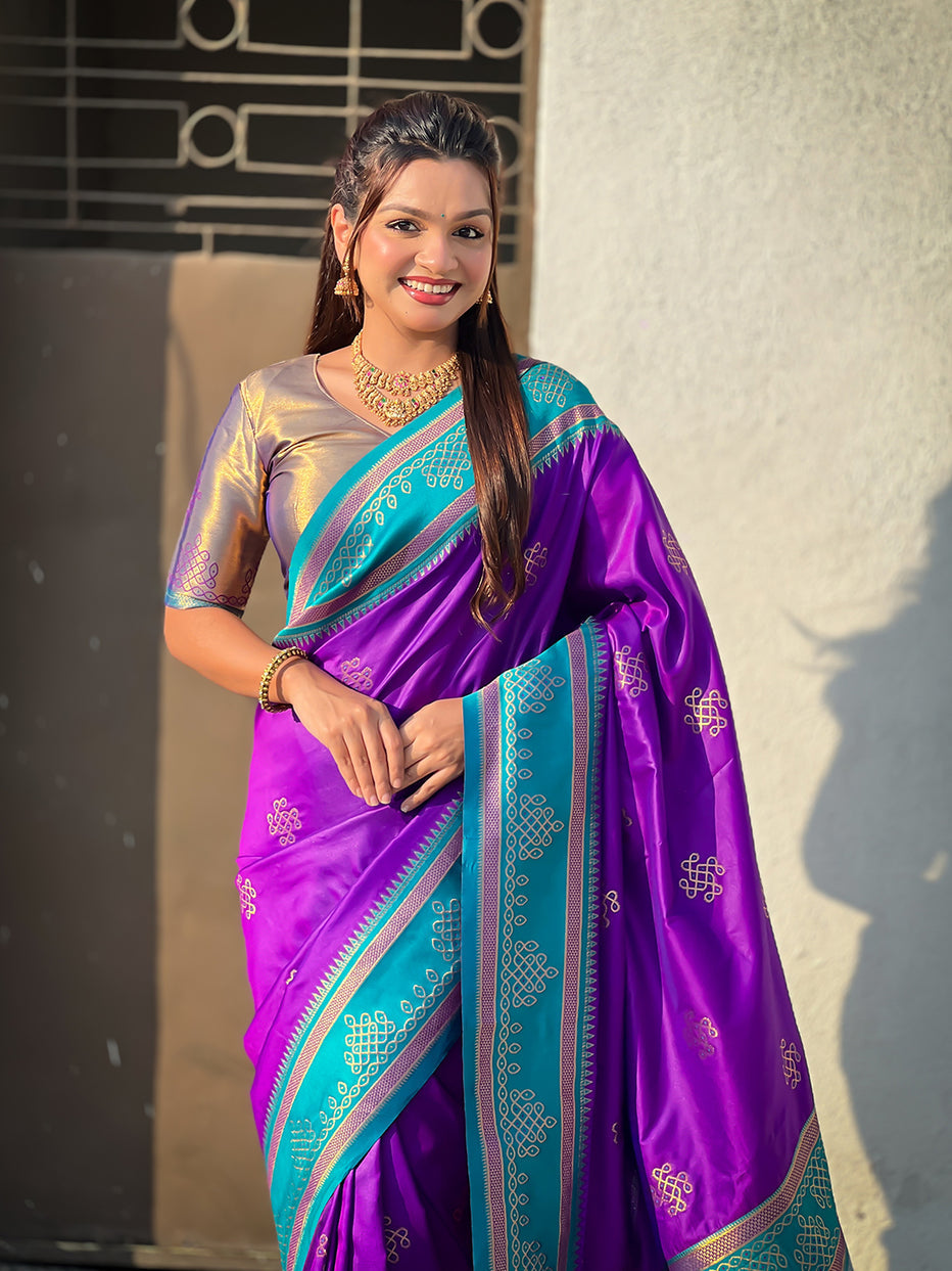 Purple Soft Silk Traditional Zari Contrast Soft Silk Saree
