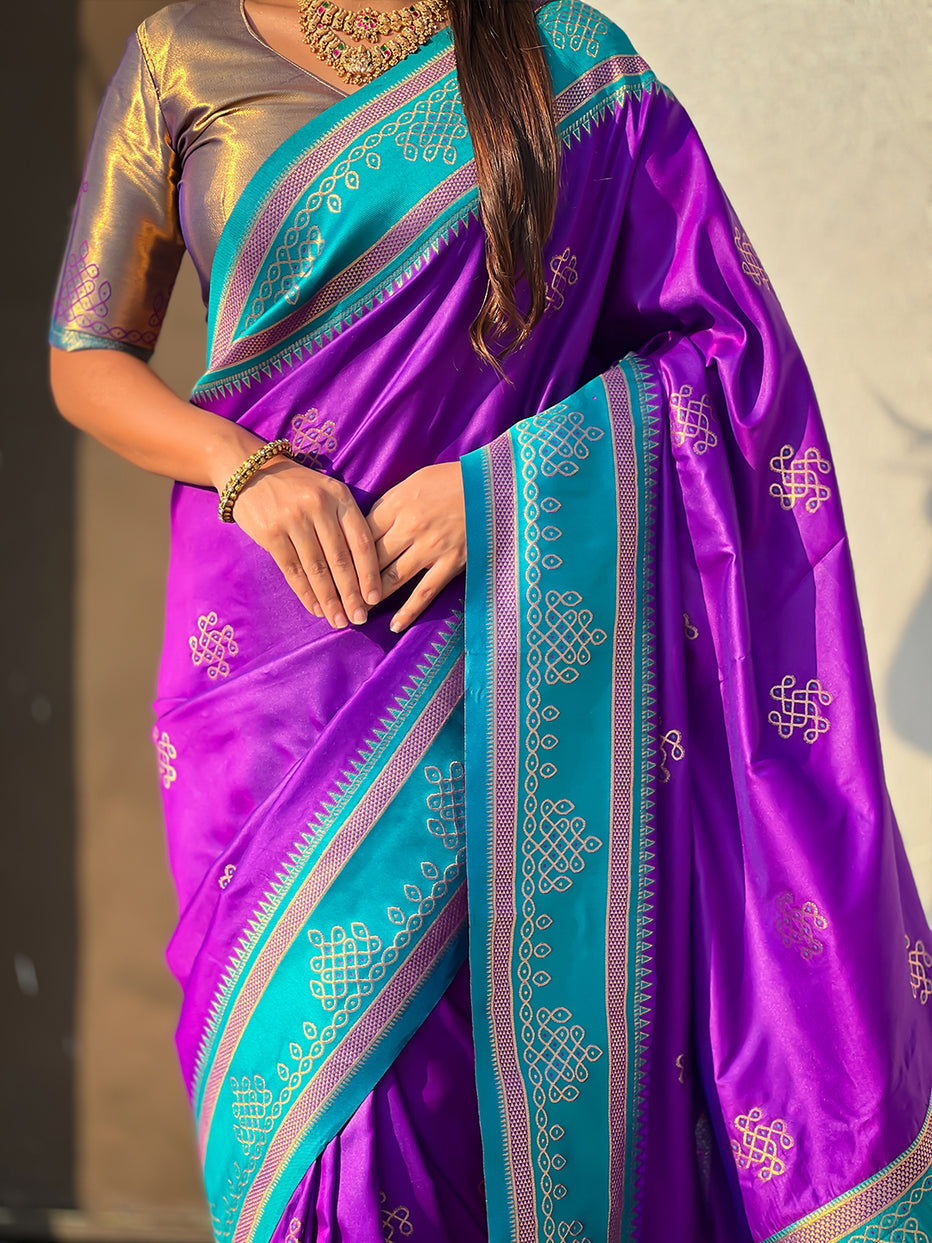 Purple Soft Silk Traditional Zari Contrast Soft Silk Saree Banarasi Saree Anant Tex Exports Pvt.Ltd..