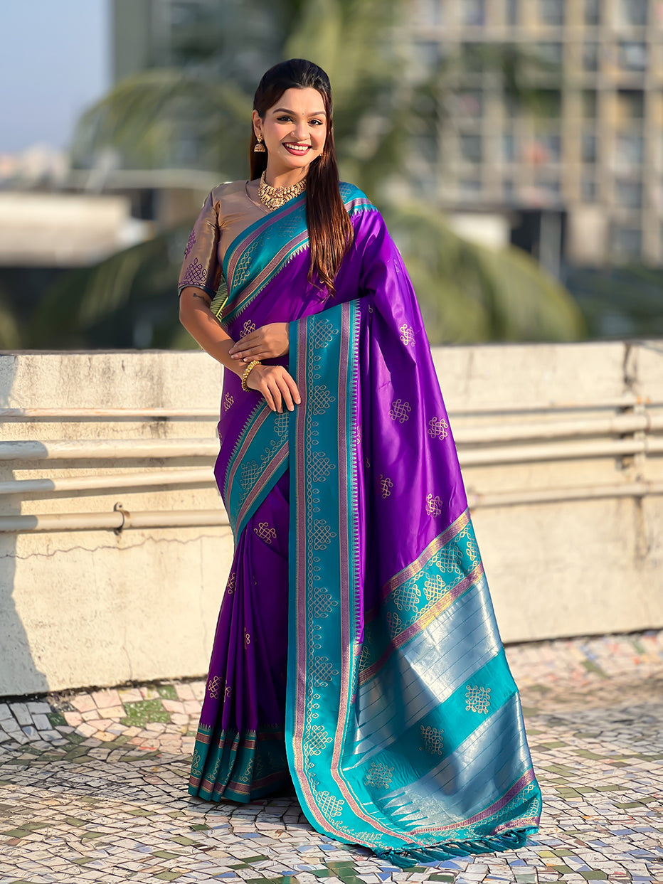 Purple Soft Silk Traditional Zari Contrast Soft Silk Saree