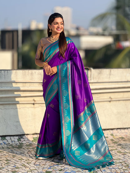 Purple Soft Silk Traditional Zari Contrast Soft Silk Saree Banarasi Saree Anant Tex Exports Pvt.Ltd..