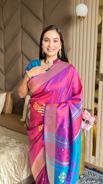 Wine Pink Soft Silk Ikkat Zari Patola Soft Silk Saree