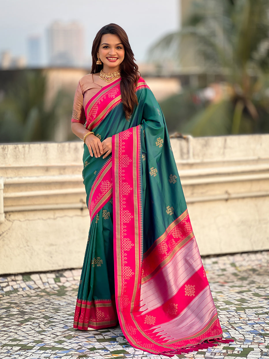Green Soft Silk Traditional Zari Contrast Soft Silk Saree Banarasi Saree Anant Tex Exports Pvt.Ltd..