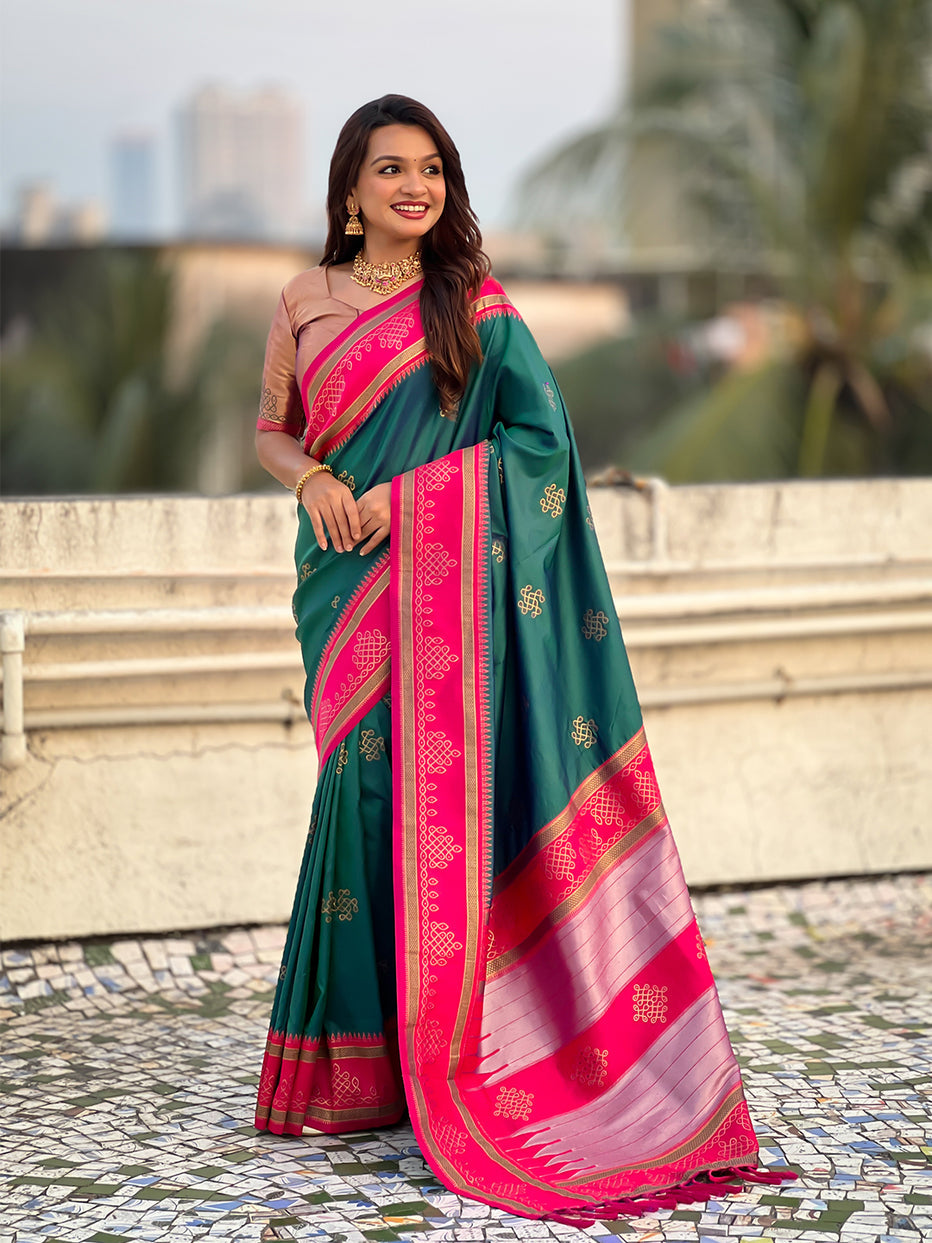 Green Soft Silk Traditional Zari Contrast Soft Silk Saree Banarasi Saree Anant Tex Exports Pvt.Ltd..