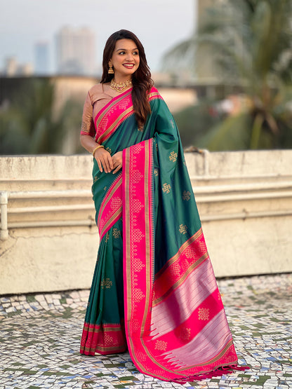 Green Soft Silk Traditional Zari Contrast Soft Silk Saree Banarasi Saree Anant Tex Exports Pvt.Ltd..