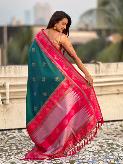 Green Soft Silk Traditional Zari Contrast Soft Silk Saree Banarasi Saree Anant Tex Exports Pvt.Ltd..