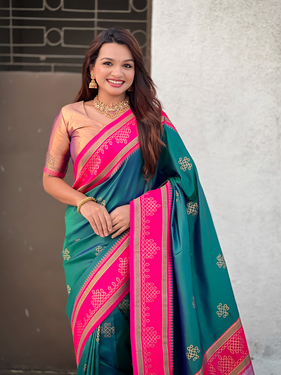 Green Soft Silk Traditional Zari Contrast Soft Silk Saree Banarasi Saree Anant Tex Exports Pvt.Ltd..