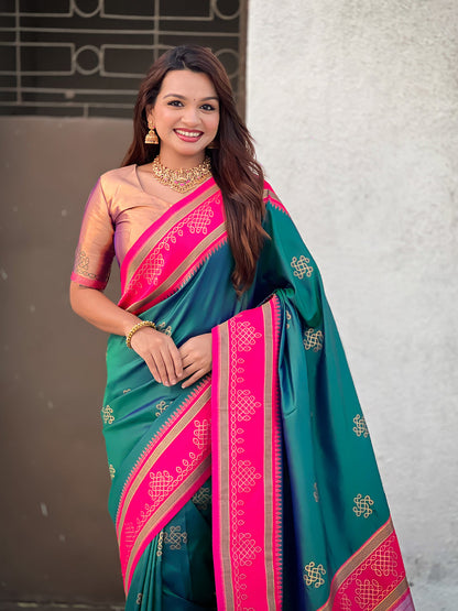 Green Soft Silk Traditional Zari Contrast Soft Silk Saree Banarasi Saree Anant Tex Exports Pvt.Ltd..
