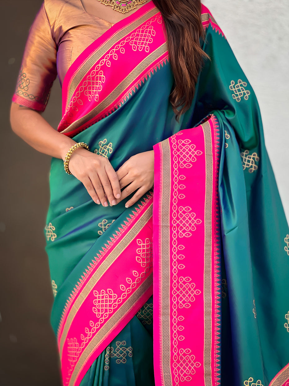 Green Soft Silk Traditional Zari Contrast Soft Silk Saree Banarasi Saree Anant Tex Exports Pvt.Ltd..
