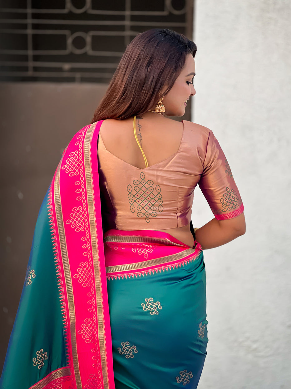 Green Soft Silk Traditional Zari Contrast Soft Silk Saree Banarasi Saree Anant Tex Exports Pvt.Ltd..