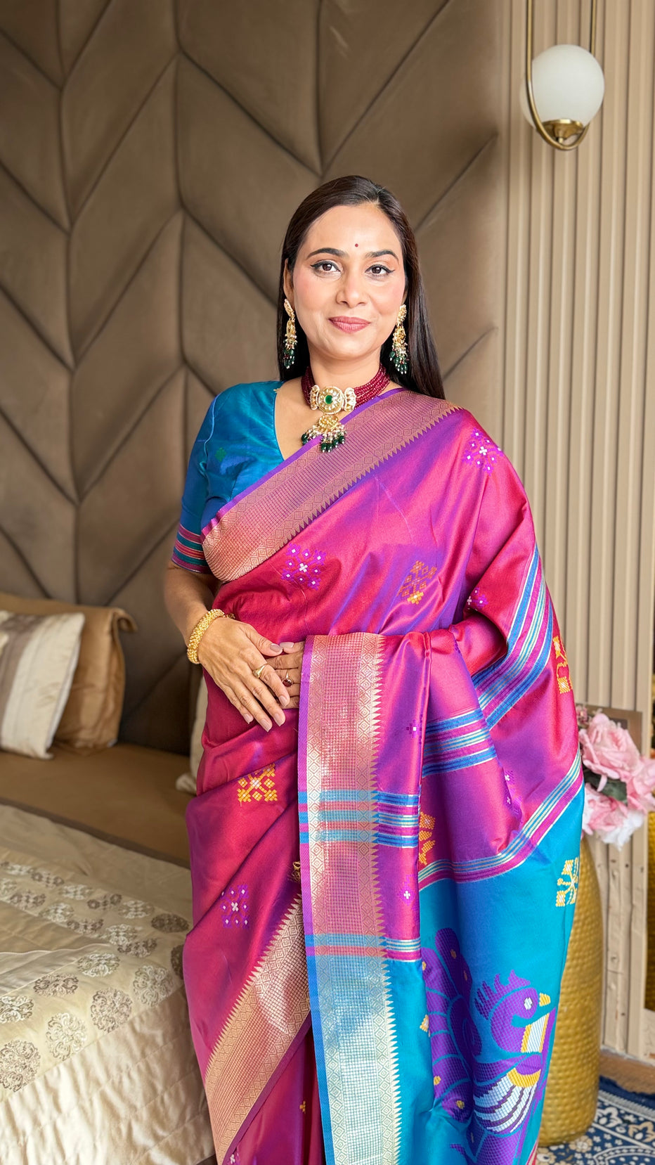Wine Pink Soft Silk Ikkat Zari Patola Soft Silk Saree