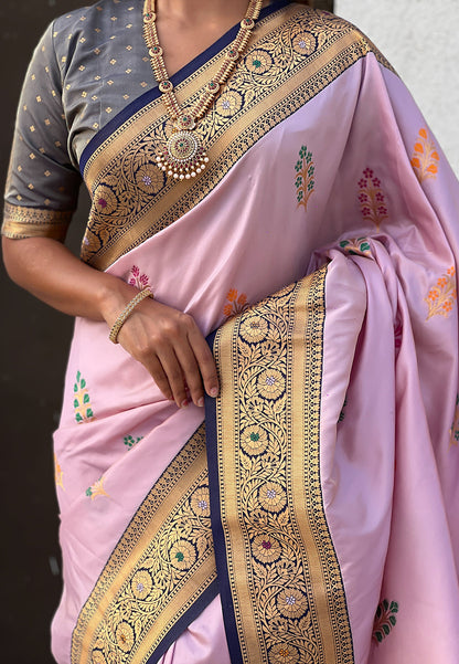 Lavender Soft Silk with Flower Butta Meenakari Zari Woven Saree 
