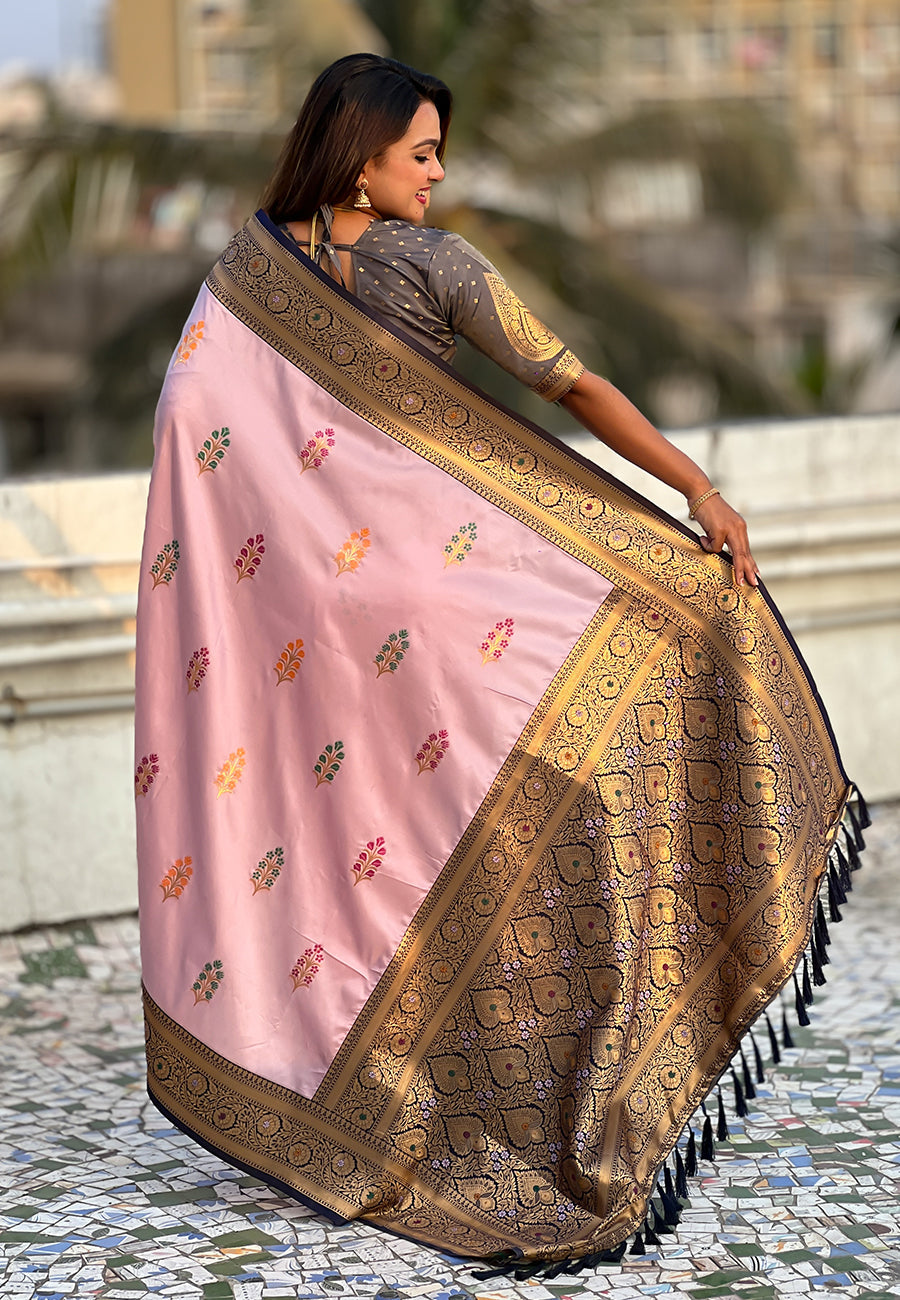 Lavender Soft Silk with Flower Butta Meenakari Zari Woven Saree