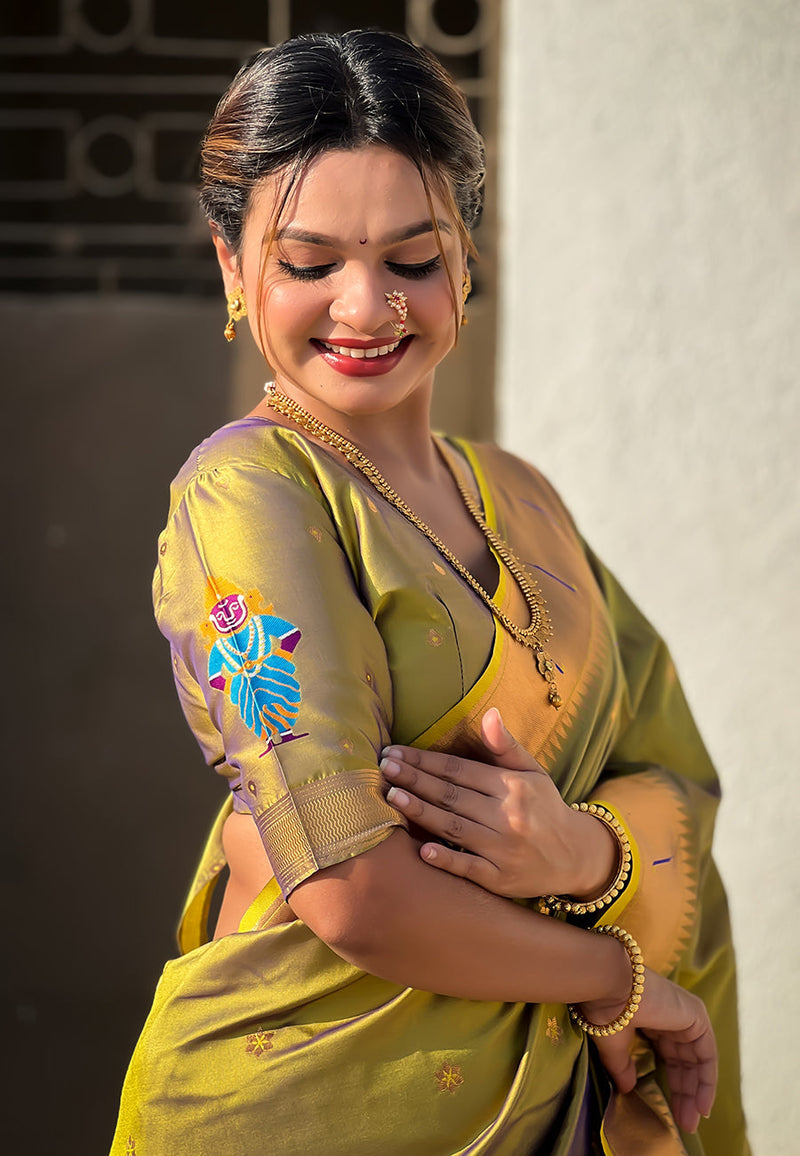 Mehendi Green Zari Woven Vitthala God Special Paithani Silk Saree