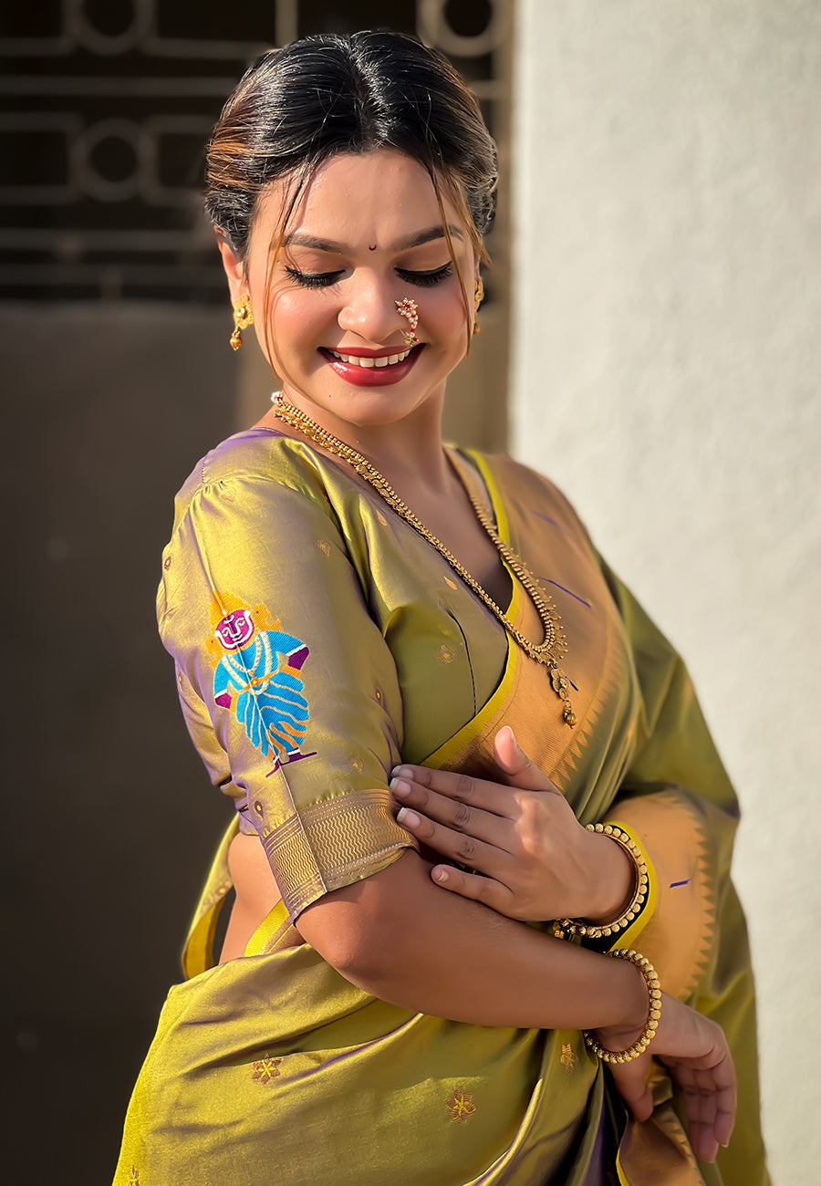 Mehendi Green Zari Woven Vitthala God Special Paithani Silk Saree