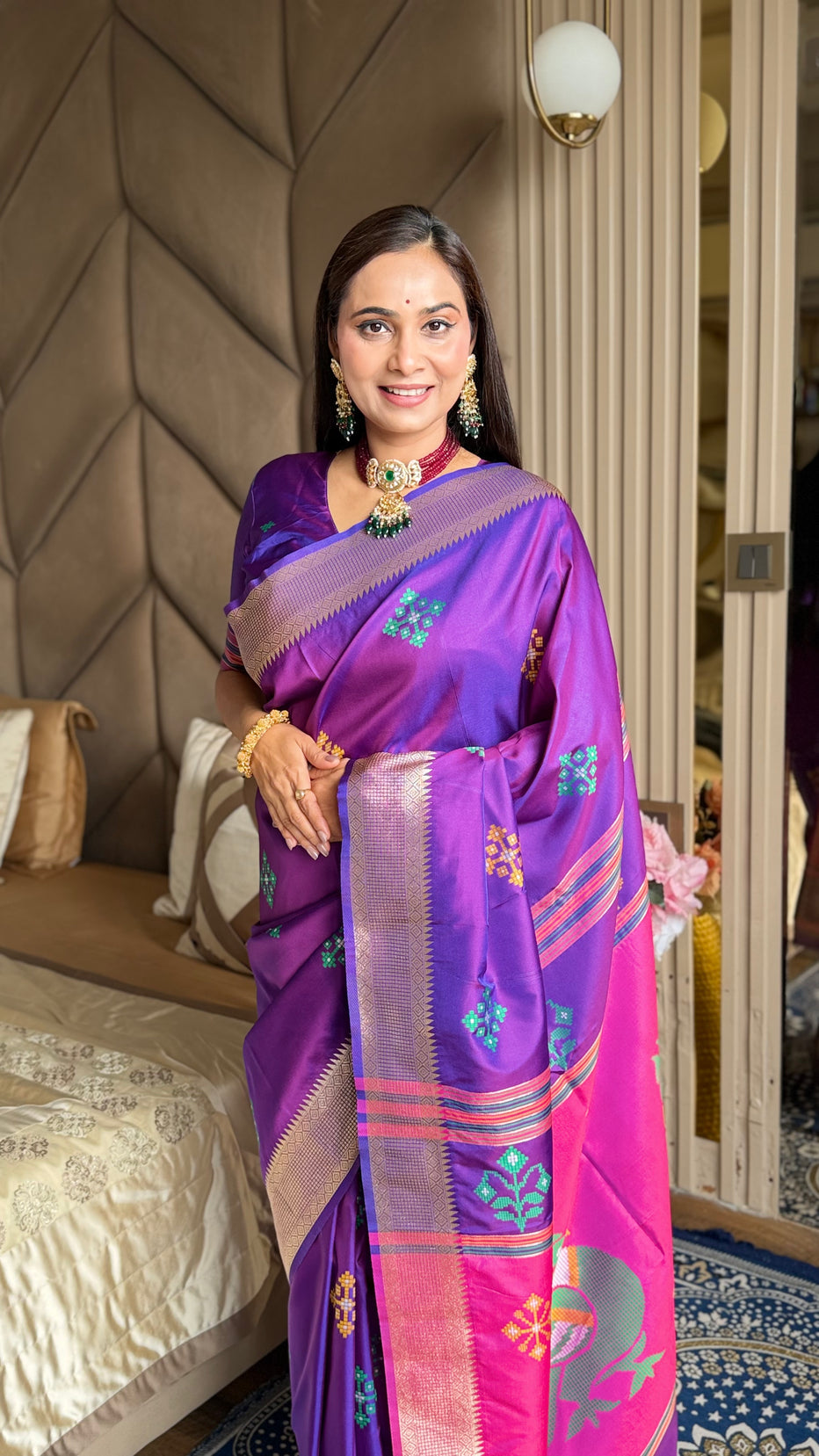 Violet Soft Silk Ikkat Zari Patola Soft Silk Saree
