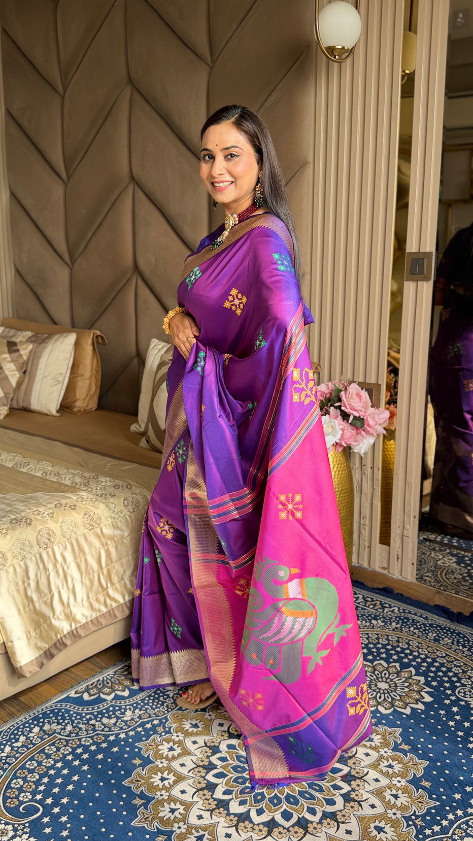 Violet Soft Silk Ikkat Zari Patola Soft Silk Saree