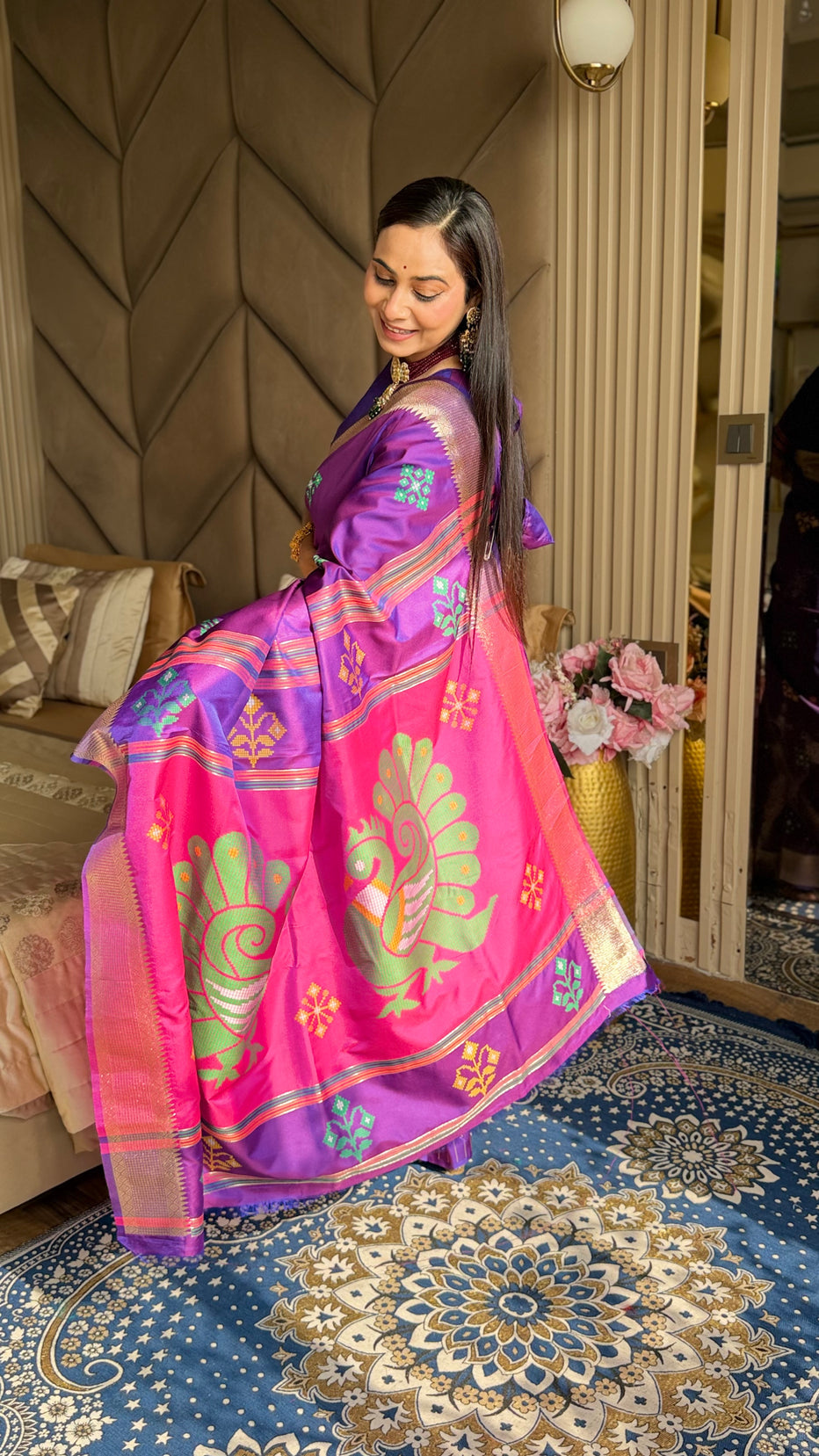 Violet Soft Silk Ikkat Zari Patola Soft Silk Saree