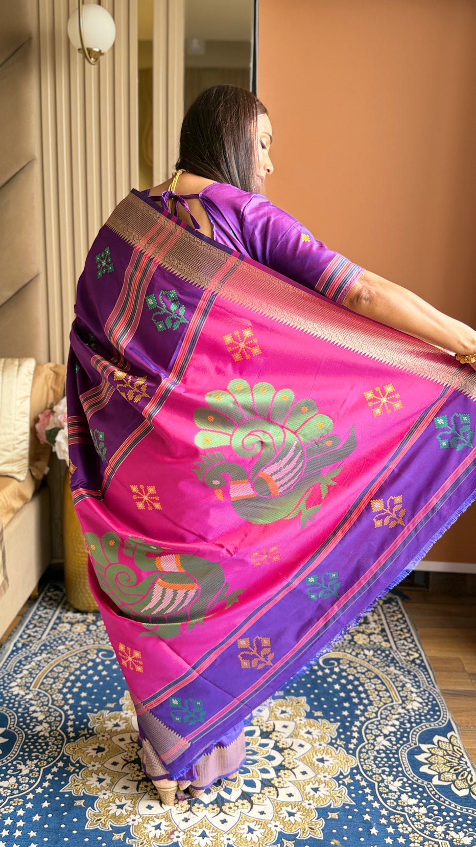 Violet Soft Silk Ikkat Zari Patola Soft Silk Saree