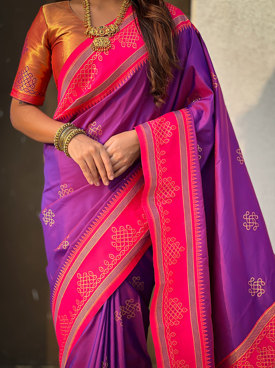 Purple Soft Silk Traditional Zari Contrast Soft Silk Saree